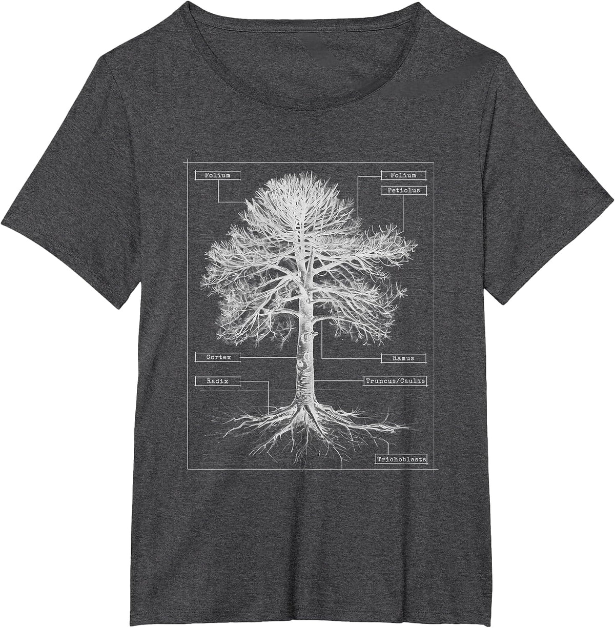 Tree Anatomy Biologist Educational Nature Science Tree Lover T-Shirt - Dark Heather Grey