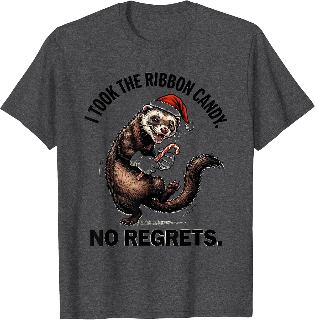 I Took The Ribbon Candy No Regrets Funny Ferret Lover T-Shirt - Dark Heather Grey