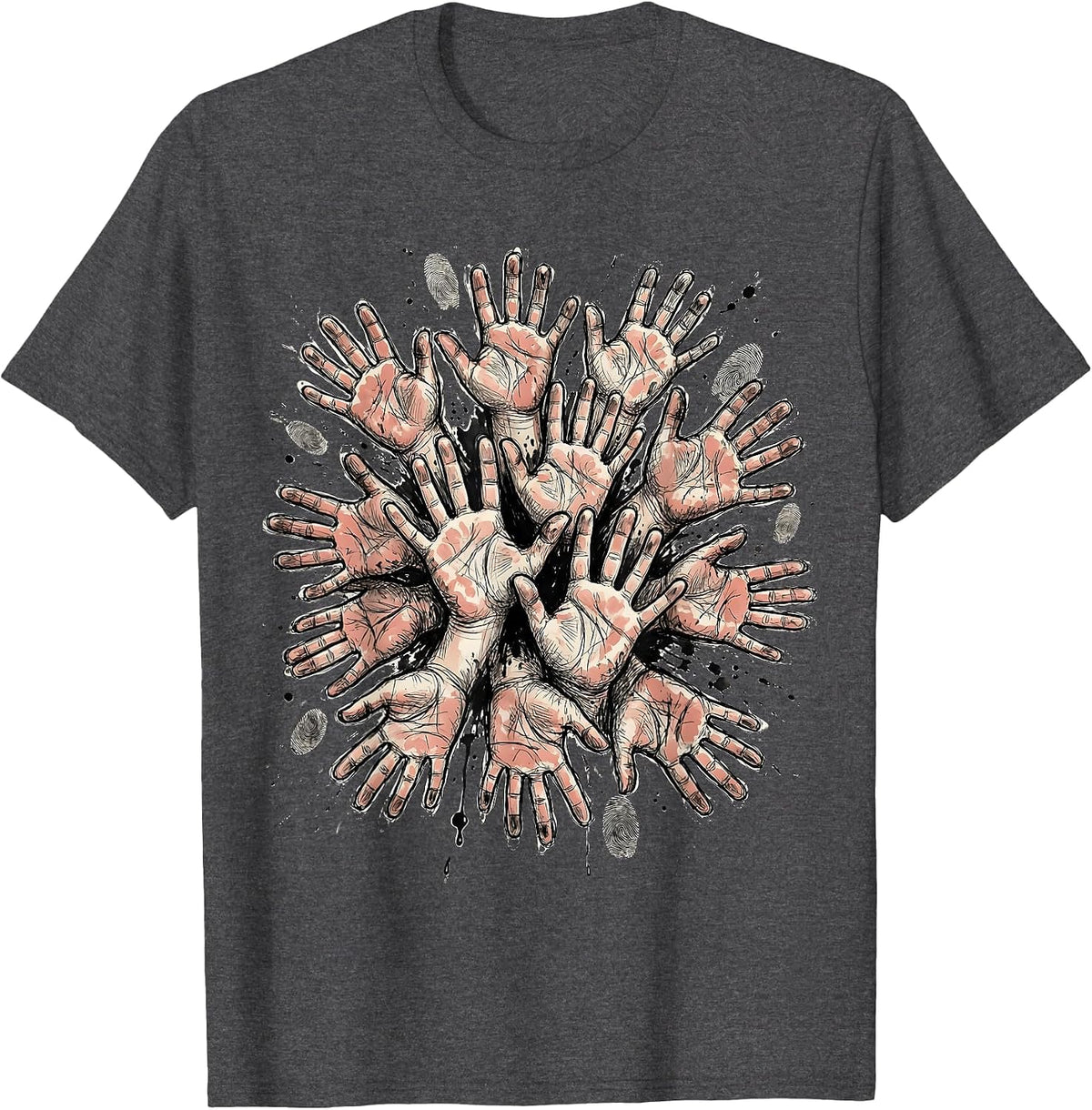 Finger Paint Hands Preschool Teacher Gift T-Shirt - Dark Heather Grey