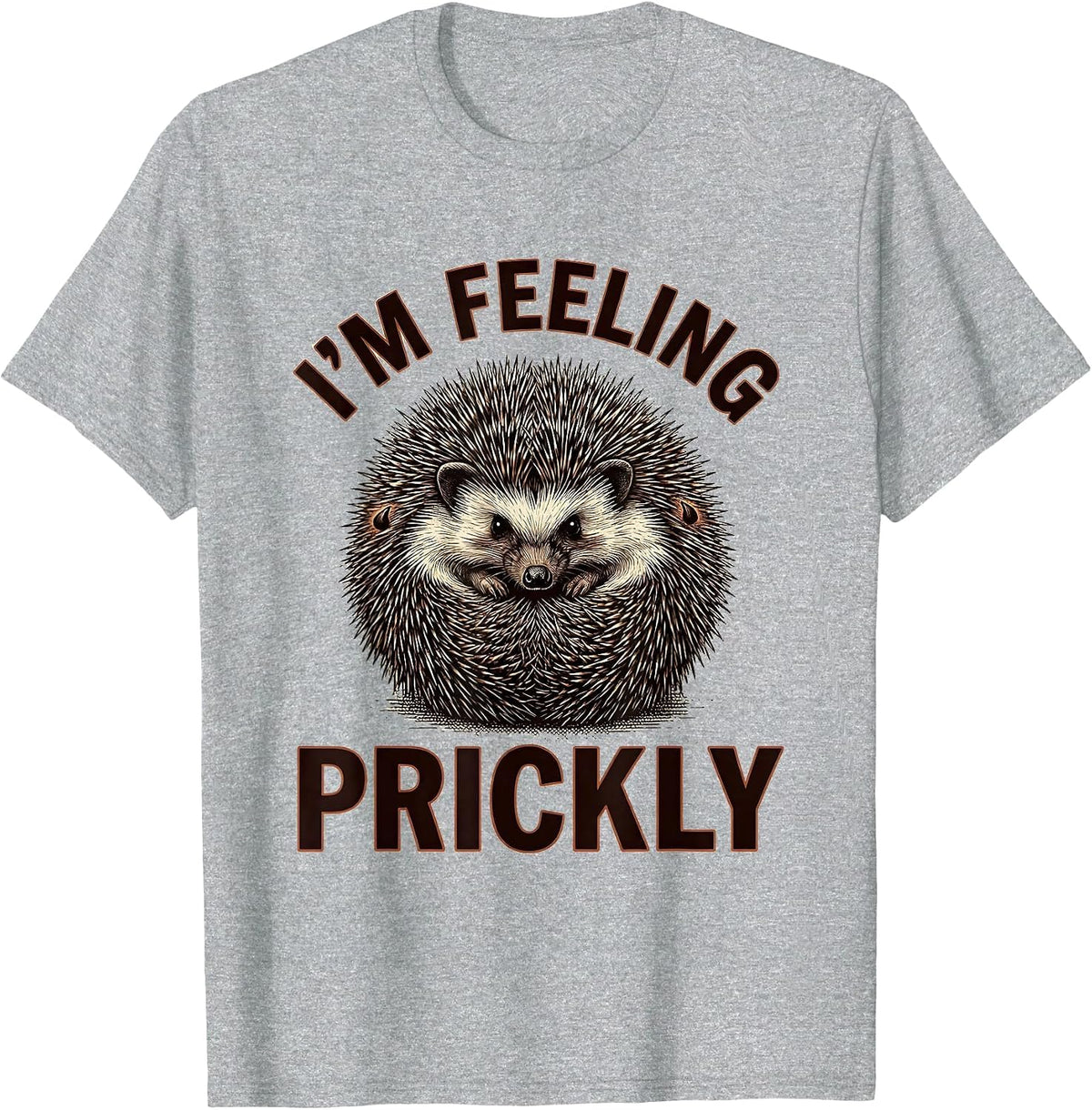Men's I'm Feeling Prickly Crosshatch Etching Hedgehog Animal Humor T-Shirt - Heather Grey