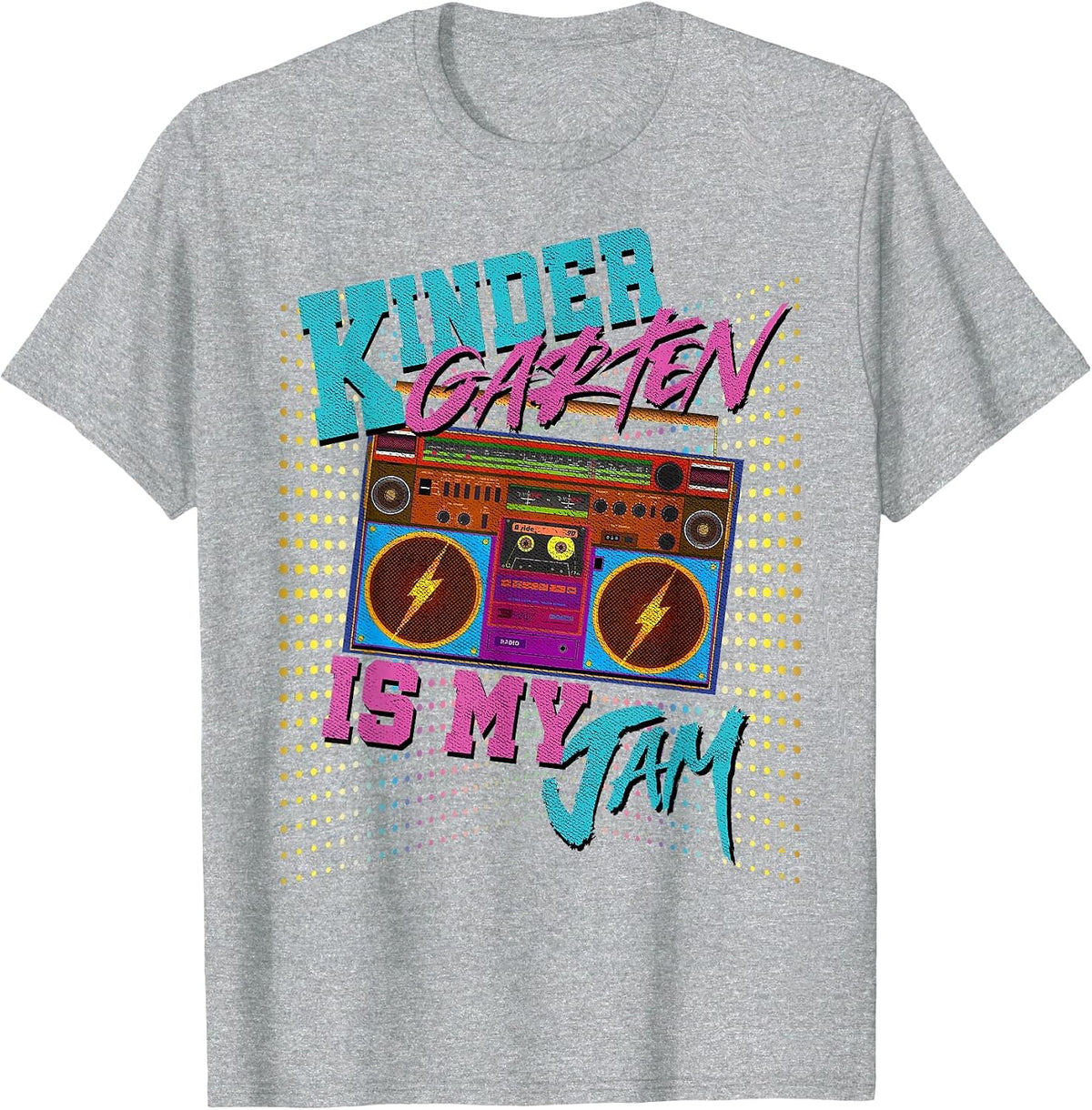 Kindergarten is My Jam 80s Vintage Boombox Student Teacher T-Shirt - Heather Grey