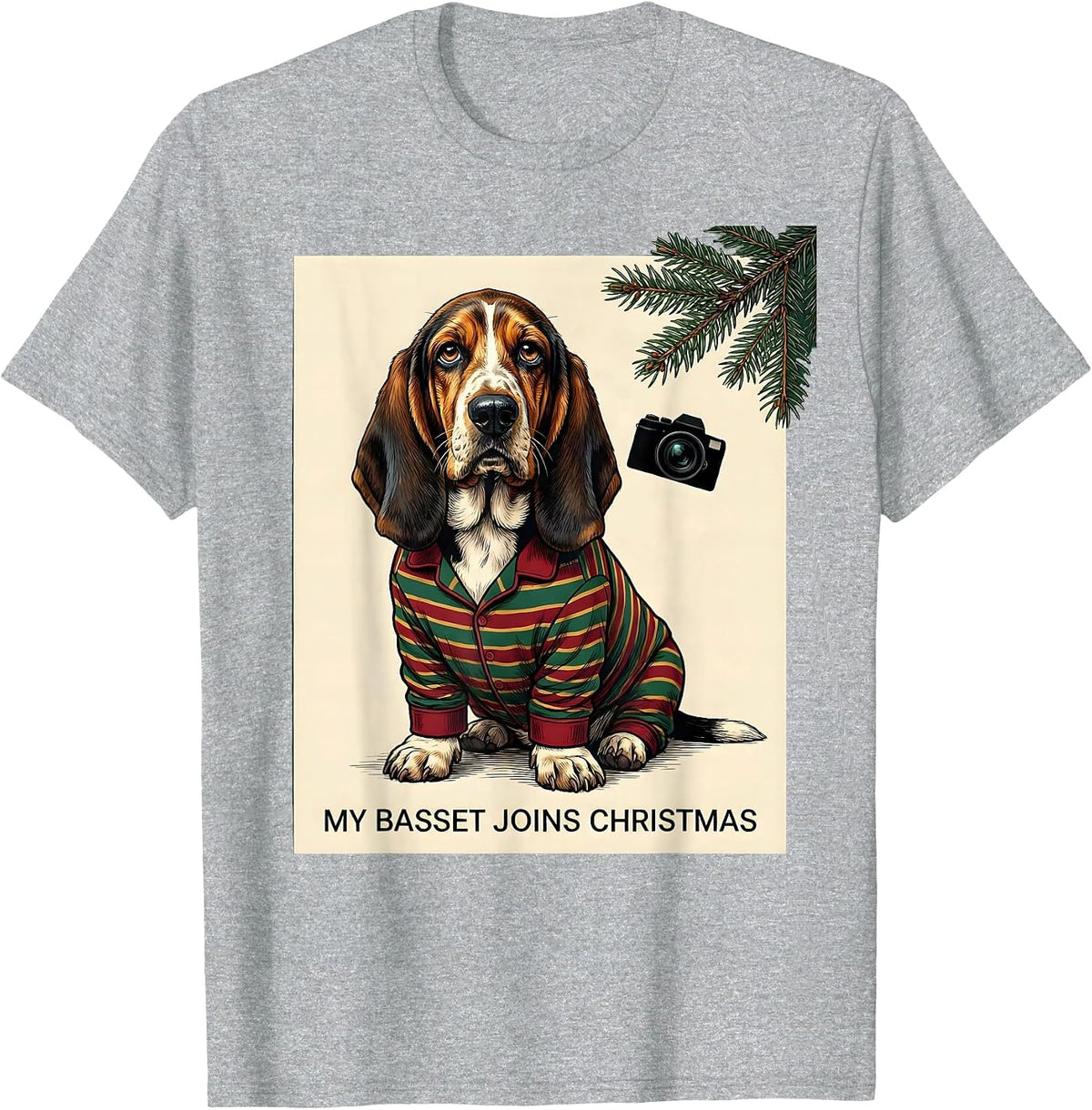 Men's My Basset Joins Christmas Funny Dachshund Dog Lover T-Shirt - Heather Grey