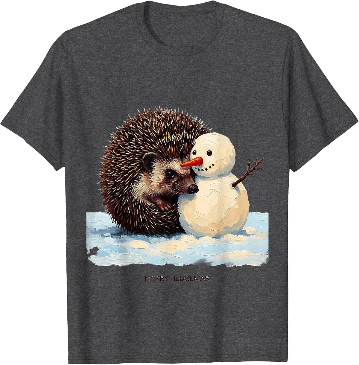 Merry Hedgemas Cute Hedgehog Christmas Humor Novelty Gift T-Shirt - Dark Heather Grey