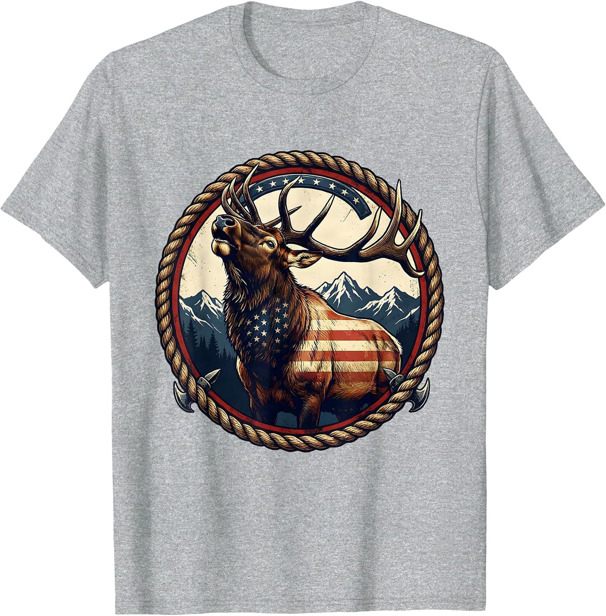 Men's Elk Bugling in Snowy Mountain Meadow T-Shirt - Heather Grey