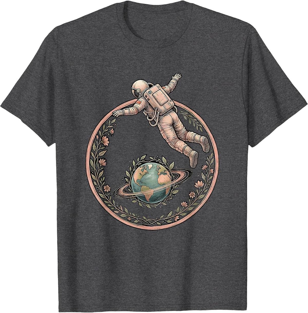 Men's Autism Astronaut Floating Above Colorful Planet T-Shirt - Dark Heather Grey