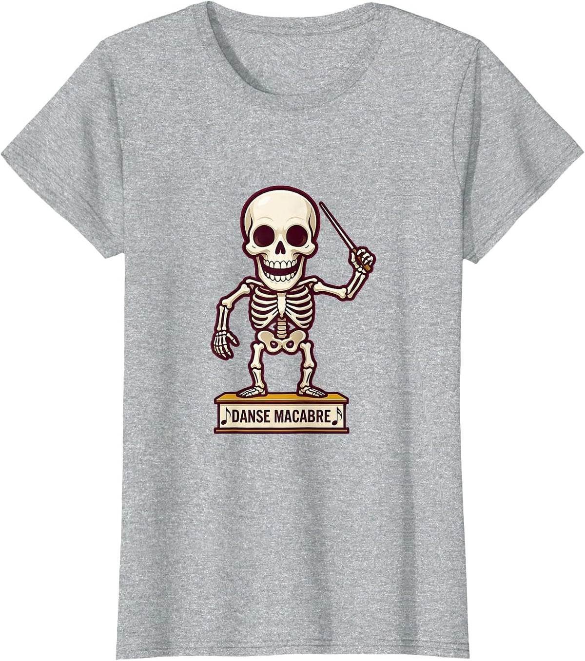 Women's Danse Macabre Skeleton Conductor Music Teacher Halloween T-Shirt - Heather Grey