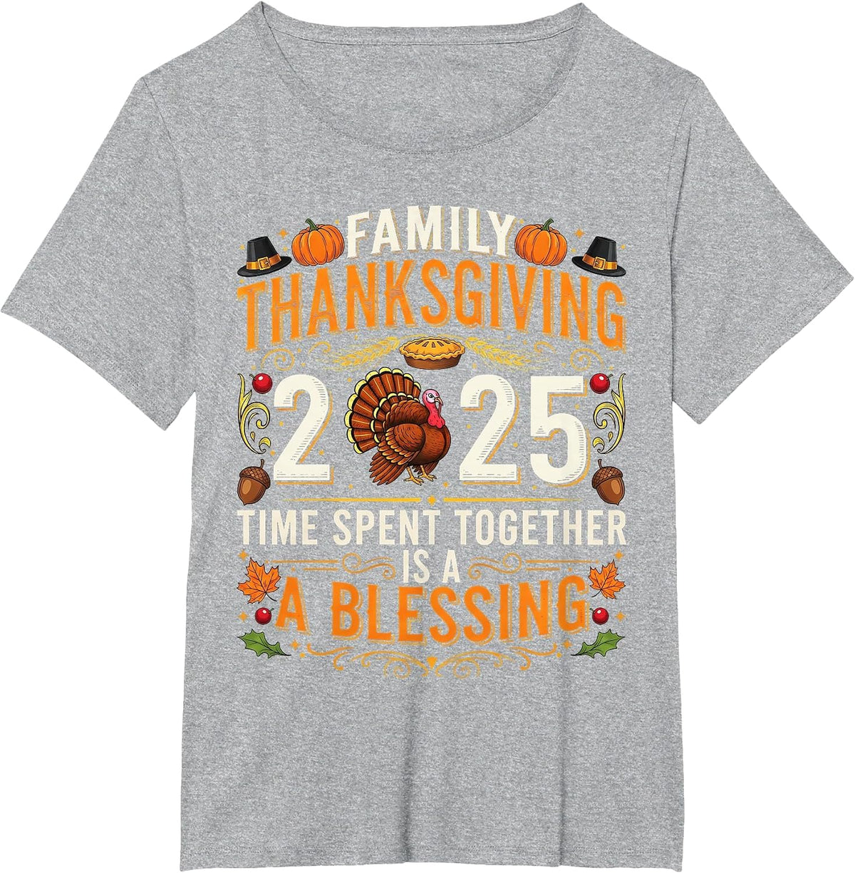 Thanksgiving 2025 Matching Family Tee Turkey Pumpkin Pilgrim T-Shirt - Heather Grey