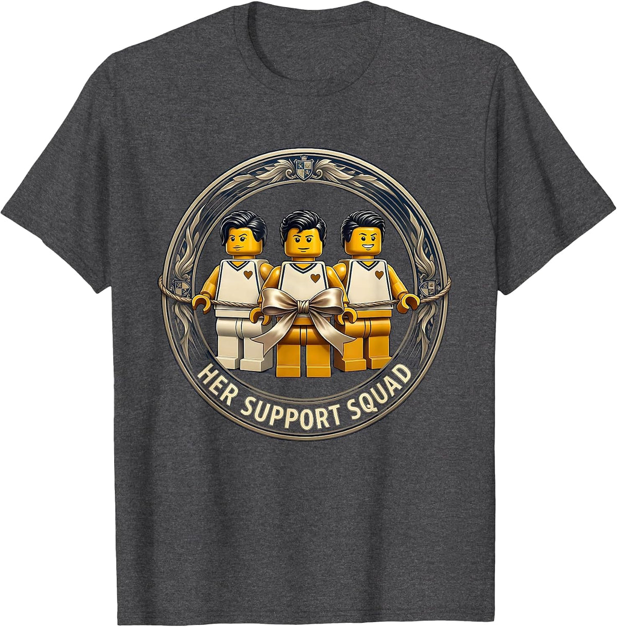 Men's Her Support Squad Down Syndrome Awareness Homie Pride Emblem T-Shirt - Dark Heather Grey