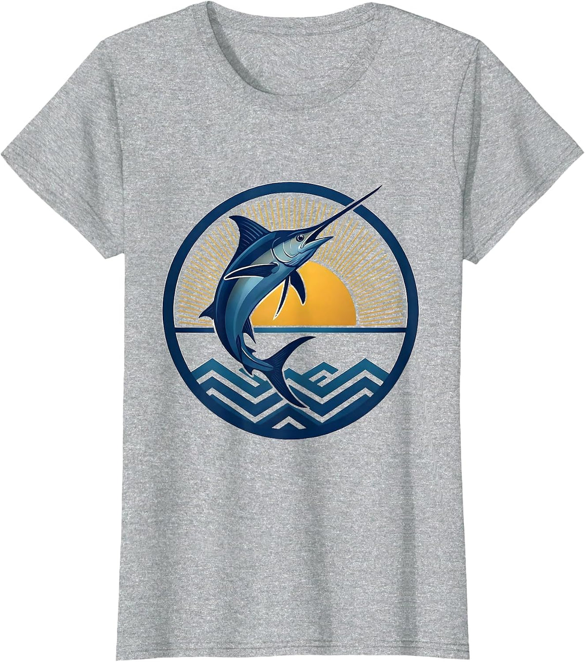 Gulf of America Giant Blue Marlin Leaping T-Shirt - Heather Grey