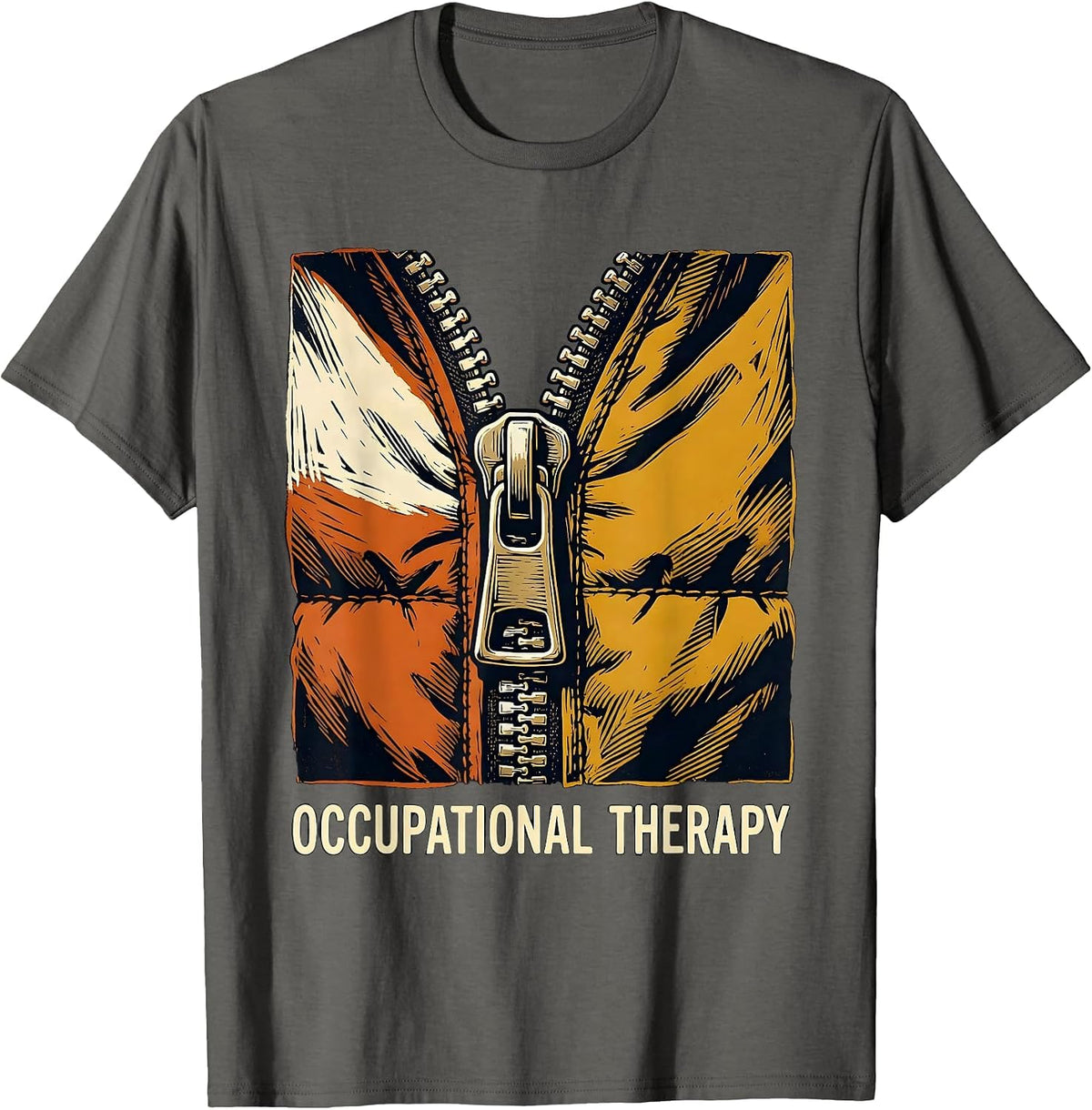Men's Occupational Therapy Retro Linocut OT Month Gift T-Shirt - Asphalt Grey