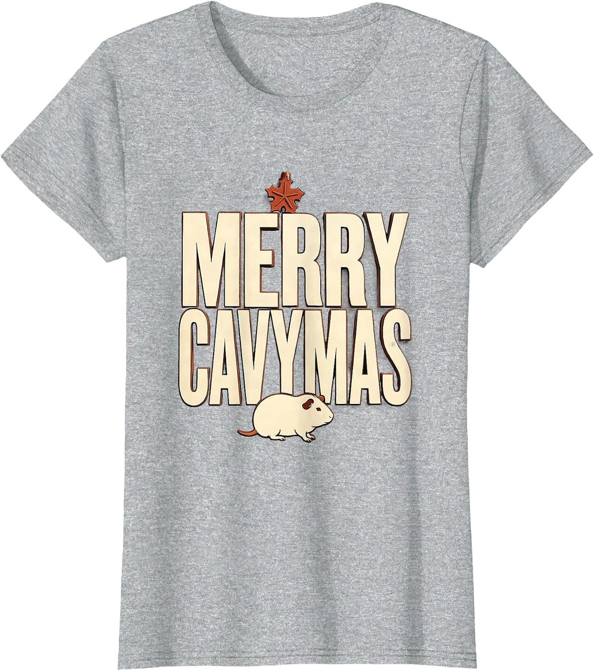 Merry Cavymas Wood Type Letterpress Funny Guinea Pig Pet T-Shirt - Heather Grey