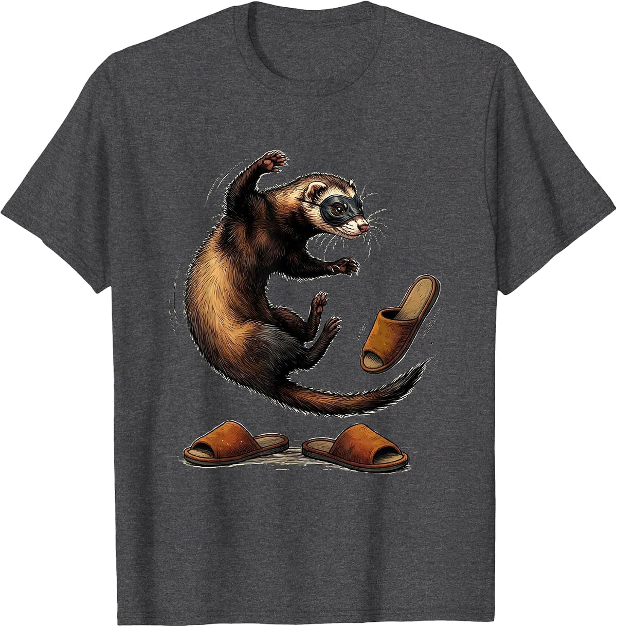 Masked Ferret War Dance Funny Ferret Lover Gift T-Shirt - Dark Heather Grey