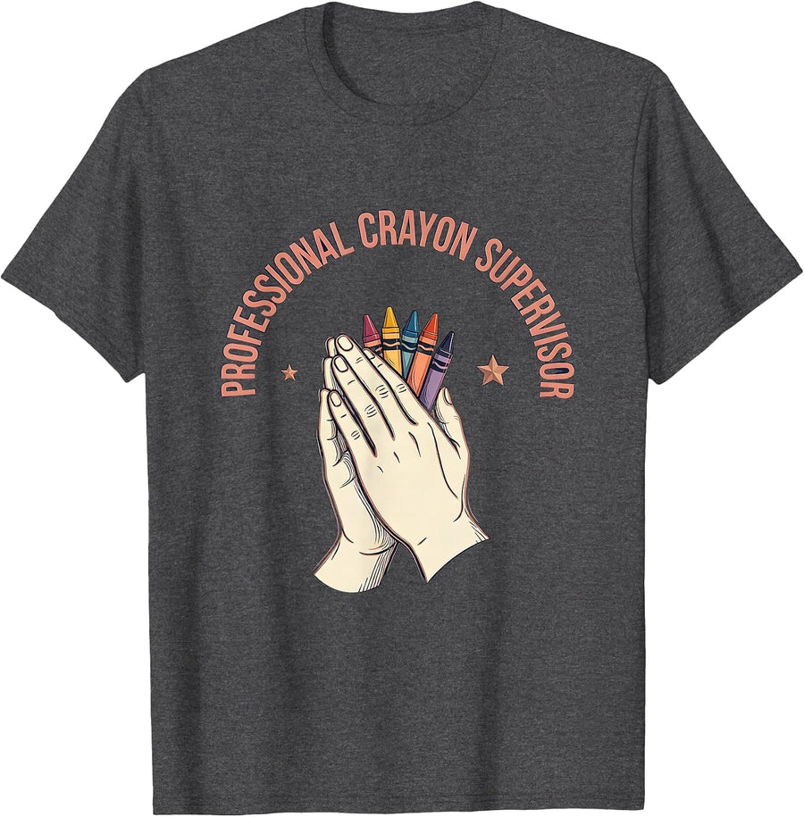 Men's Professional Crayon Supervisor Preschool Teacher T-Shirt - Dark Heather Grey