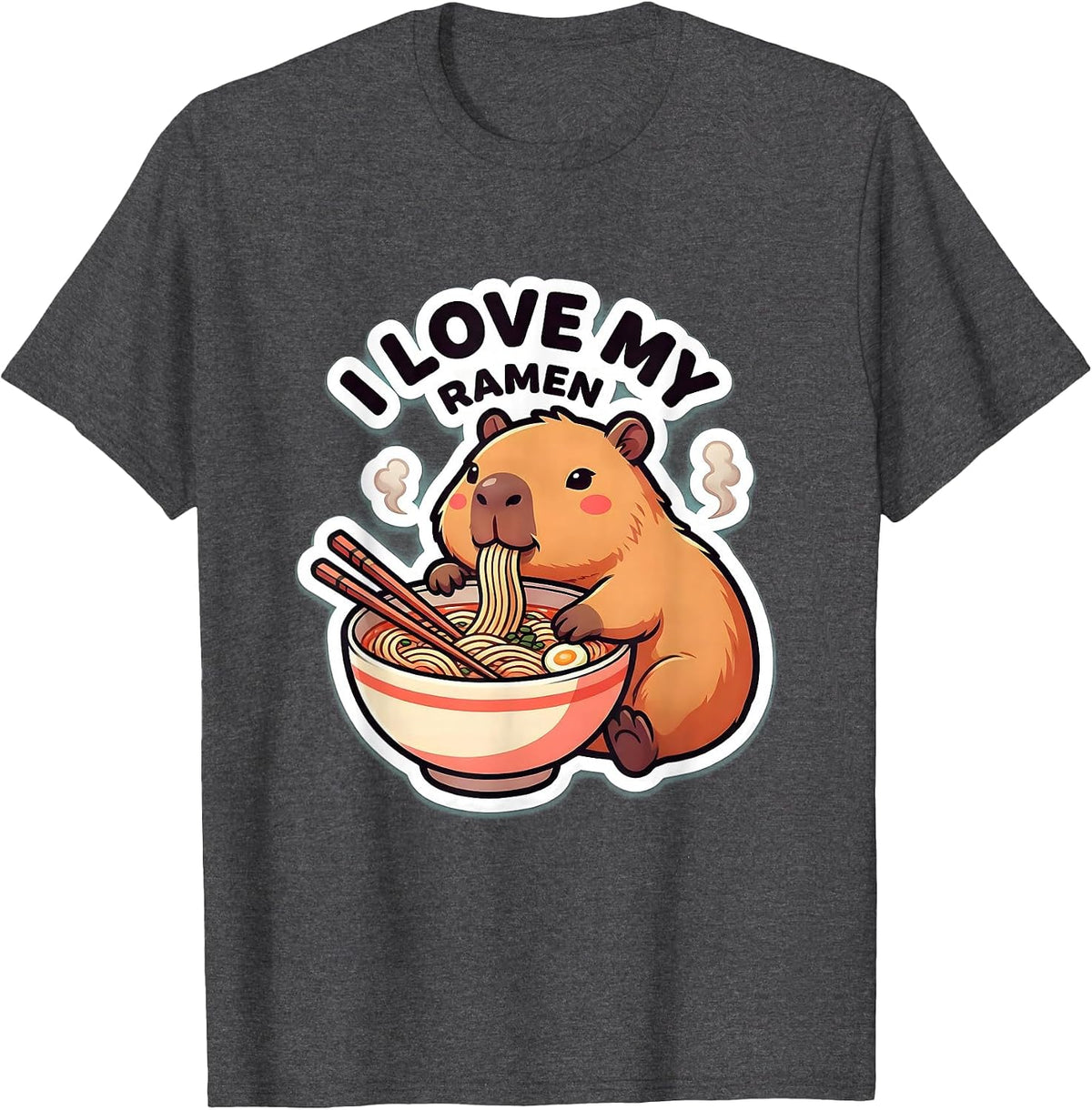I Love My Ramen Cute Capybara Kawaii Anime Animal Ramen Boba T-Shirt - Dark Heather Grey
