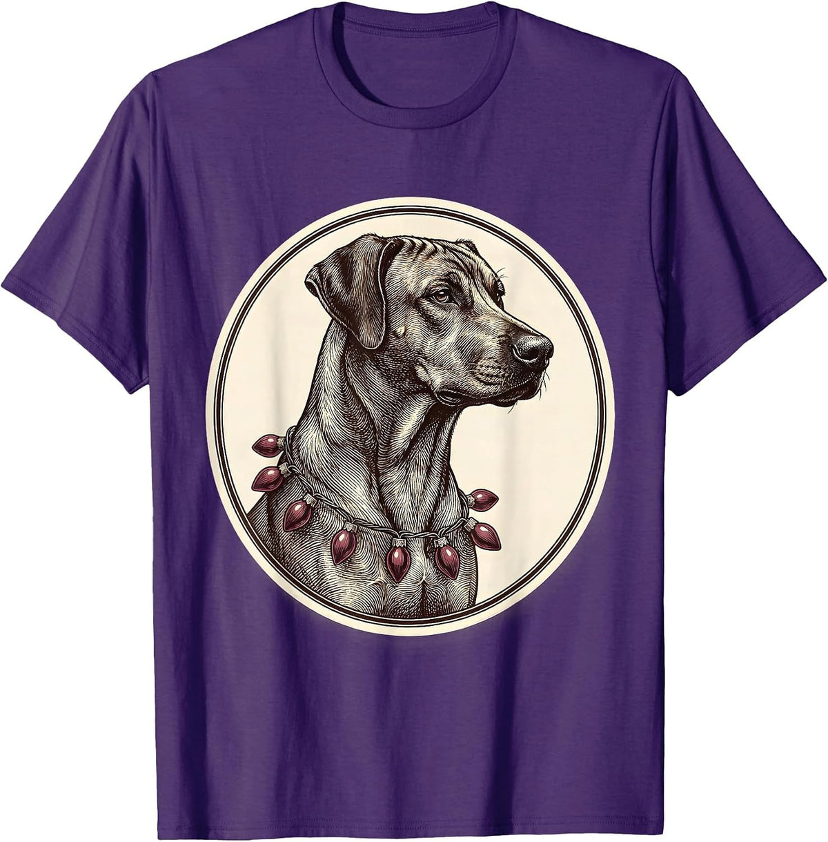 Men's Rhodesian Ridgeback Christmas Lights Crosshatch Etching T-Shirt - Purple