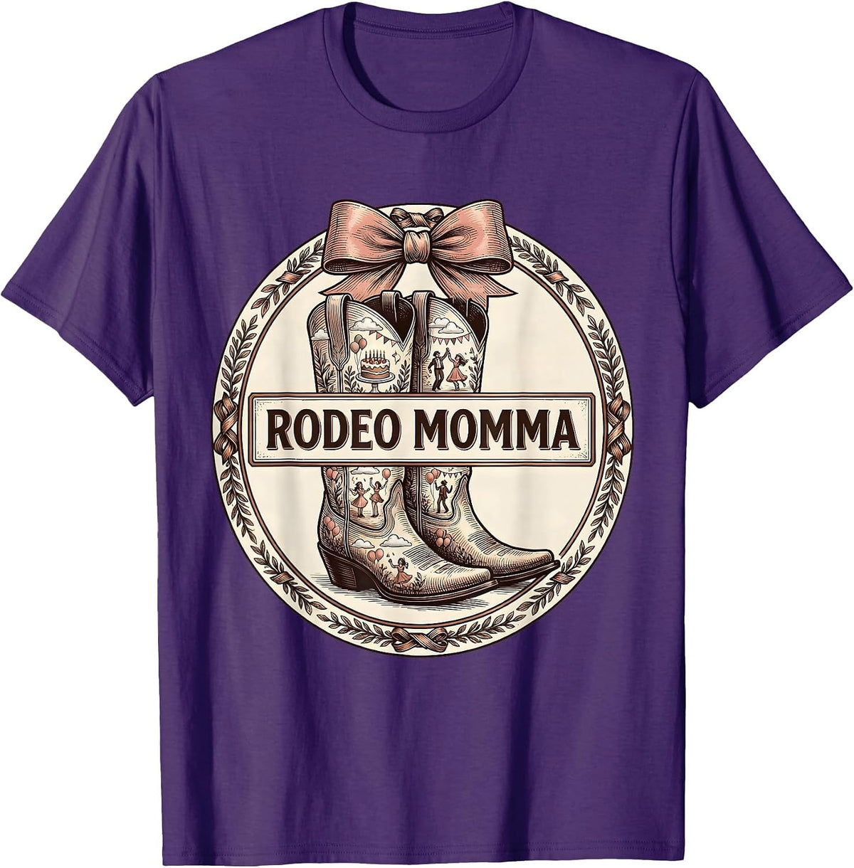 Rodeo Momma Coquette Cowgirl Birthday Party Family Matching T-Shirt - Purple