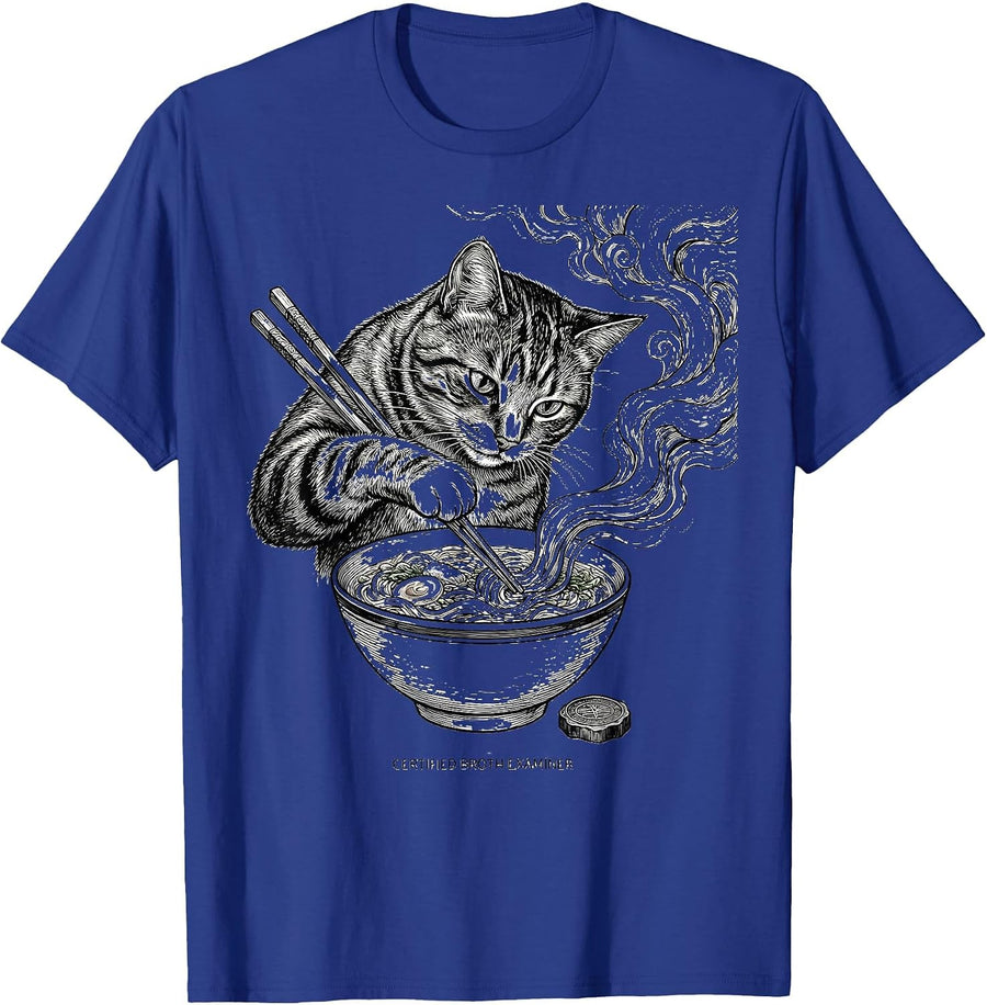 Certified Broth Examiner Funny Cat Ramen Anime Kawaii Gift T-Shirt - Royal Blue