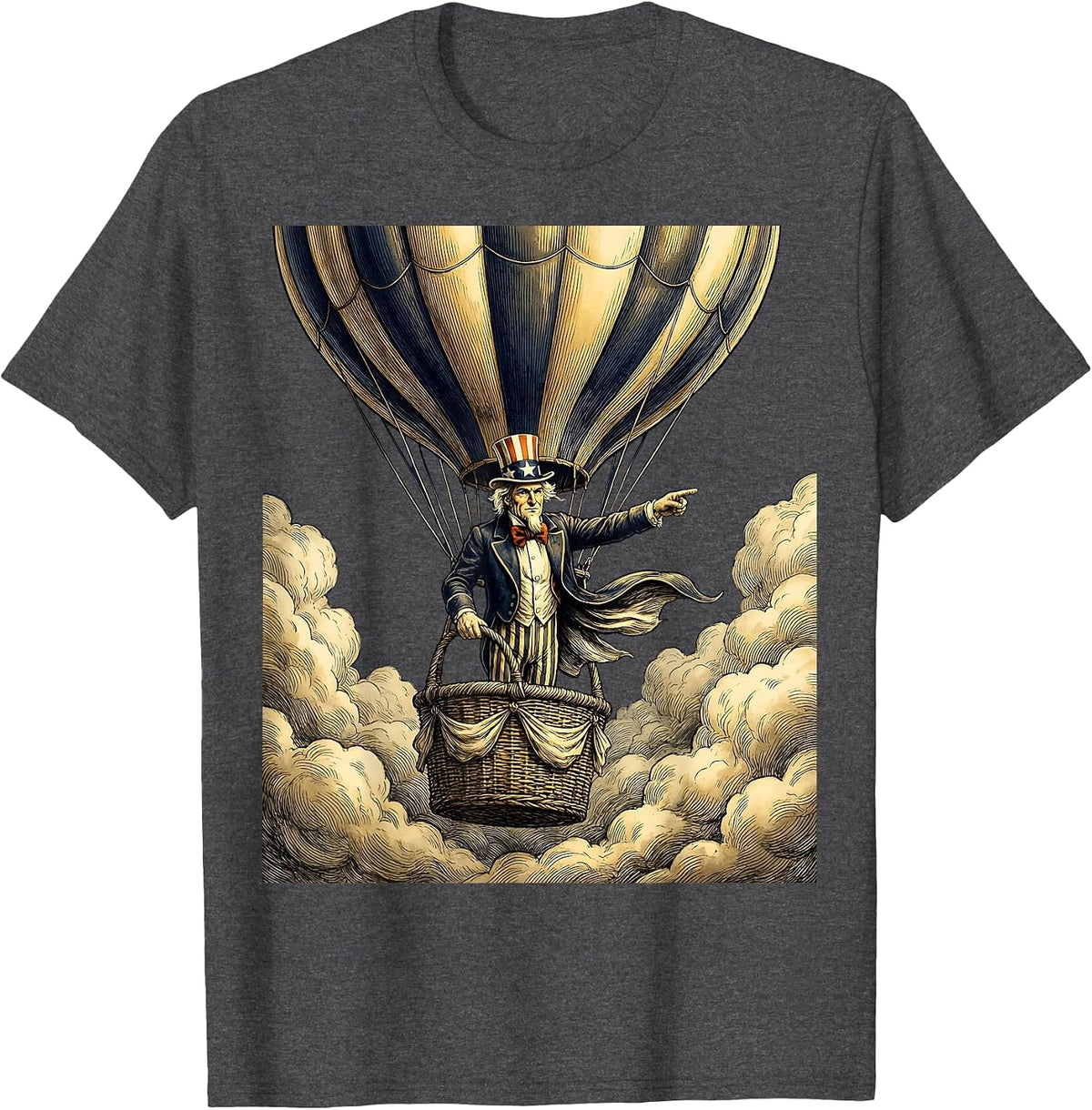 Red White and Blue Hot Air Balloon Cloud Design T-Shirt - Dark Heather Grey