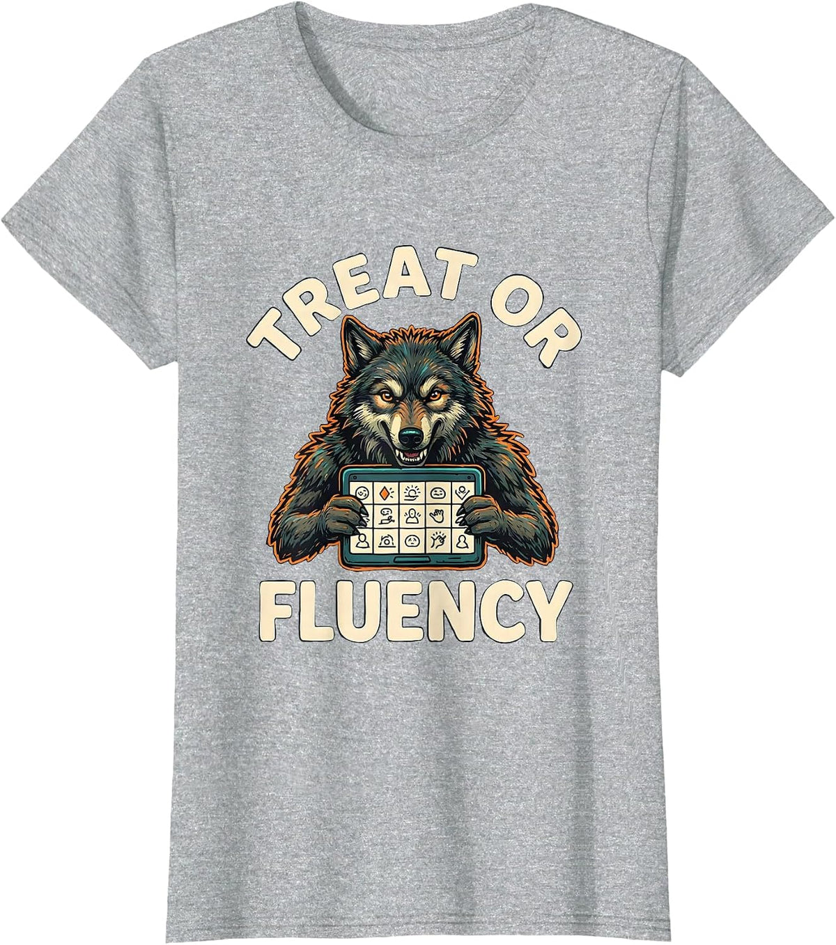 Treat Or Fluency Halloween Speech Therapy SLP Teacher Humor T-Shirt - Heather Grey