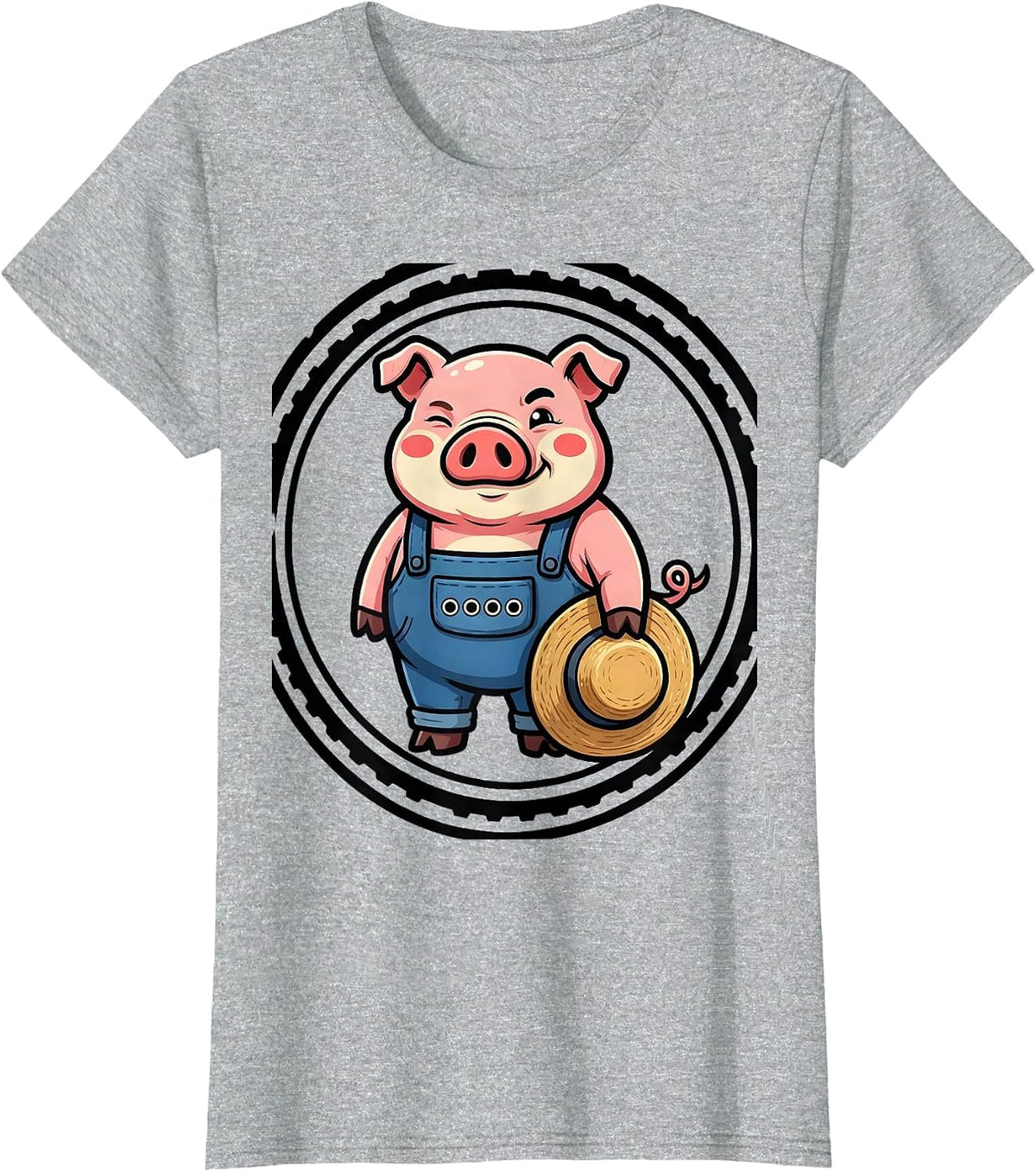 Women's Bouncy Pig Cartoon Pig Lover Halloween Novelty T-Shirt - Heather Grey