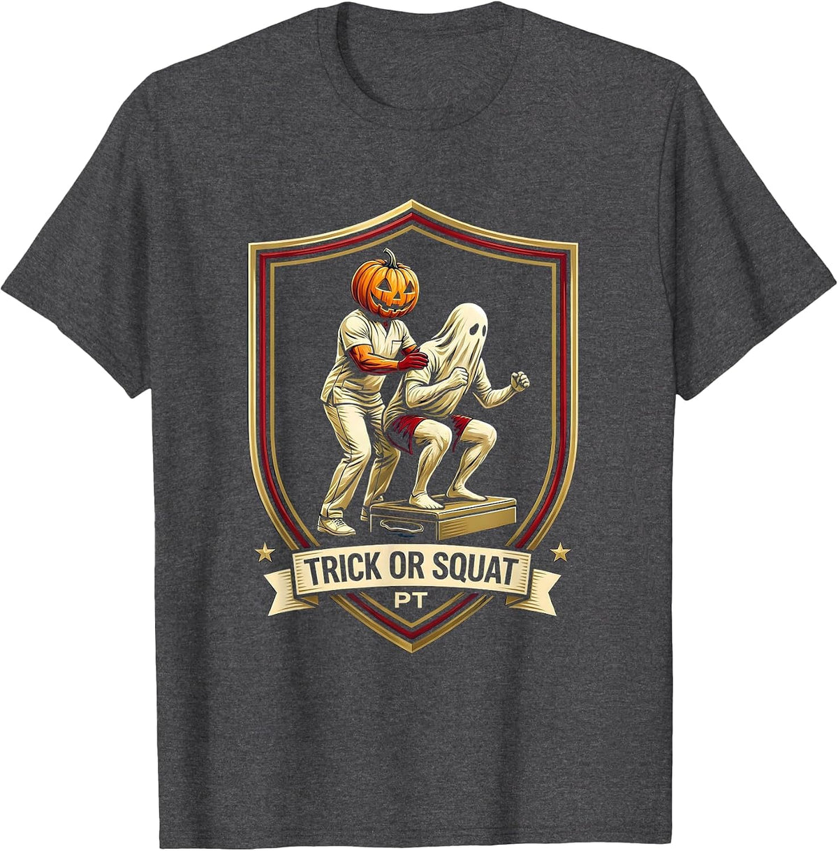 Men's Trick Or Squat PT Halloween Physical Therapy Therapist Humor T-Shirt - Dark Heather Grey