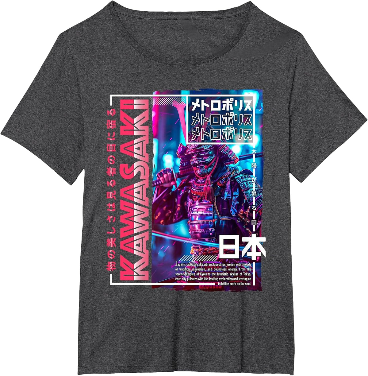 Kawasaki City 80s Synthwave Samurai Japan Kawasaki T-Shirt - Dark Heather Grey