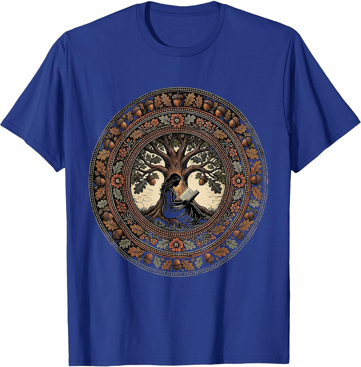 Reading Under the Oak Tree Illustration T-Shirt - Royal Blue