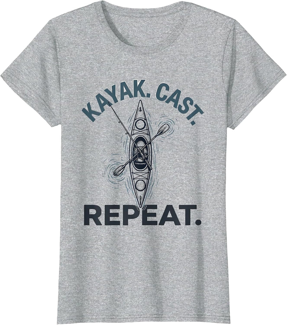 Kayak. Cast. Repeat. Fishing Kayak Design T-Shirt - Heather Grey