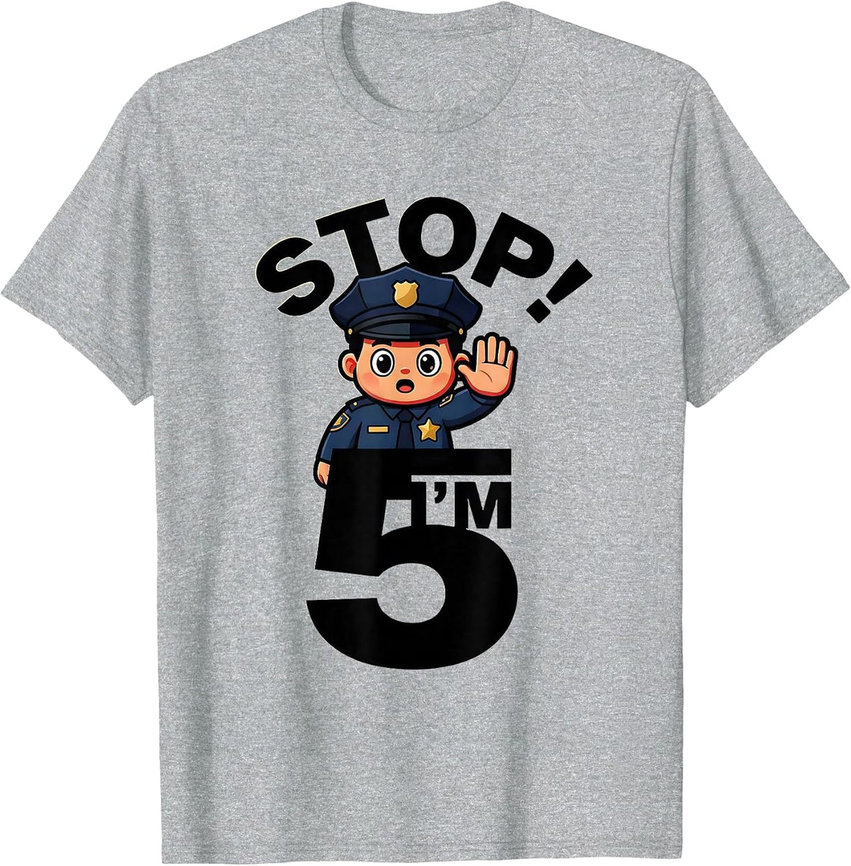 Men's Stop! I'm Five Future Police Officer Birthday Toddler Gift T-Shirt - Heather Grey