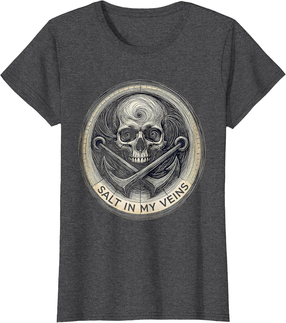 Women's Salt In My Veins Pirate Adventure Design T-Shirt - Dark Heather Grey