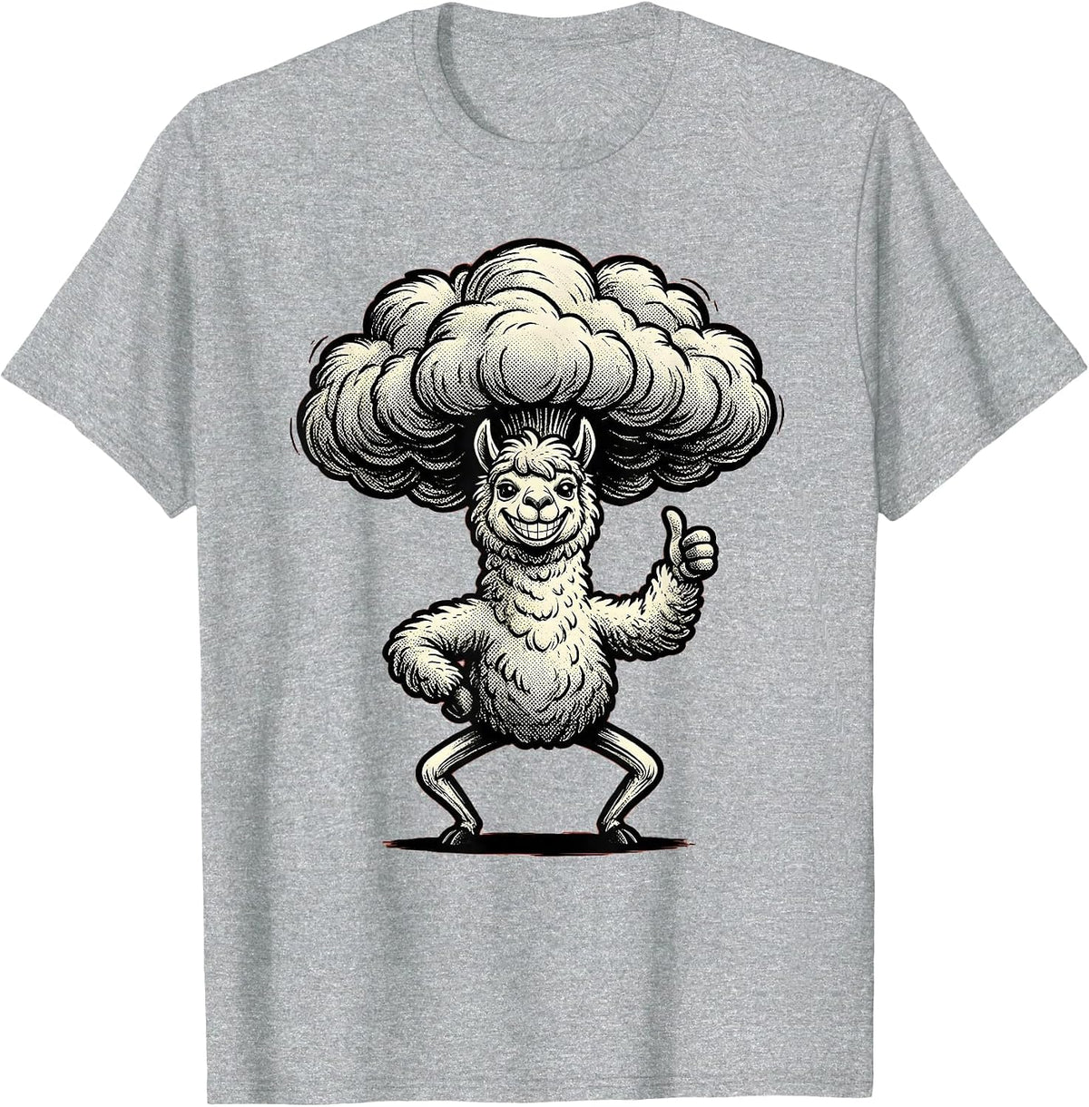 Men's Funny Fluffy Alpaca Ridiculous Haircut Proud Pose T-Shirt - Heather Grey