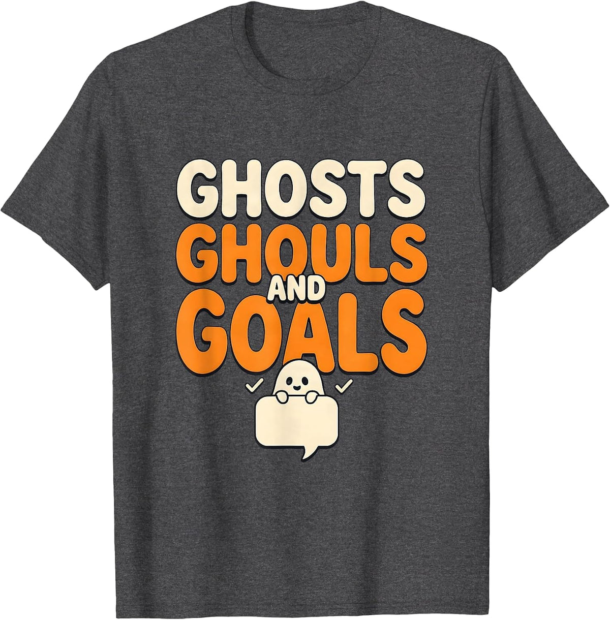 Men's Ghosts Ghouls and Goals Funny Halloween SLP Teacher Speech T-Shirt - Dark Heather Grey