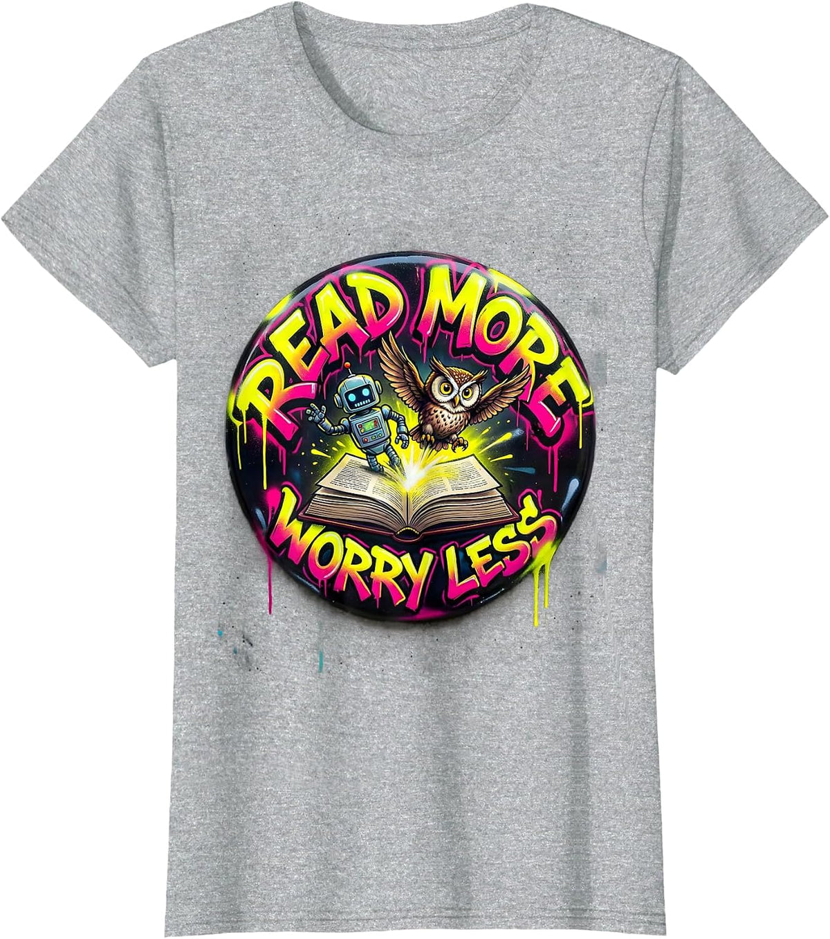 Women's Read More Worry Less Book Characters Literacy T-Shirt - Heather Grey