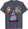 Party Hat and Balloons Celebration Graphic T-Shirt - Heather Blue