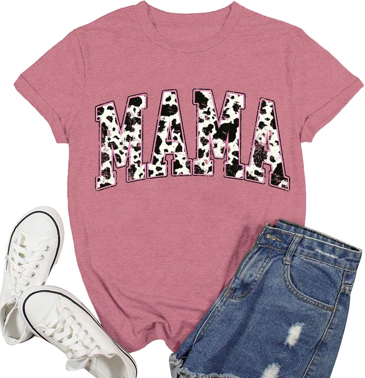 Womens Cow Mama Shirt Cow Lover T-Shirt Western Country Farm Life Tee Tops - Pink