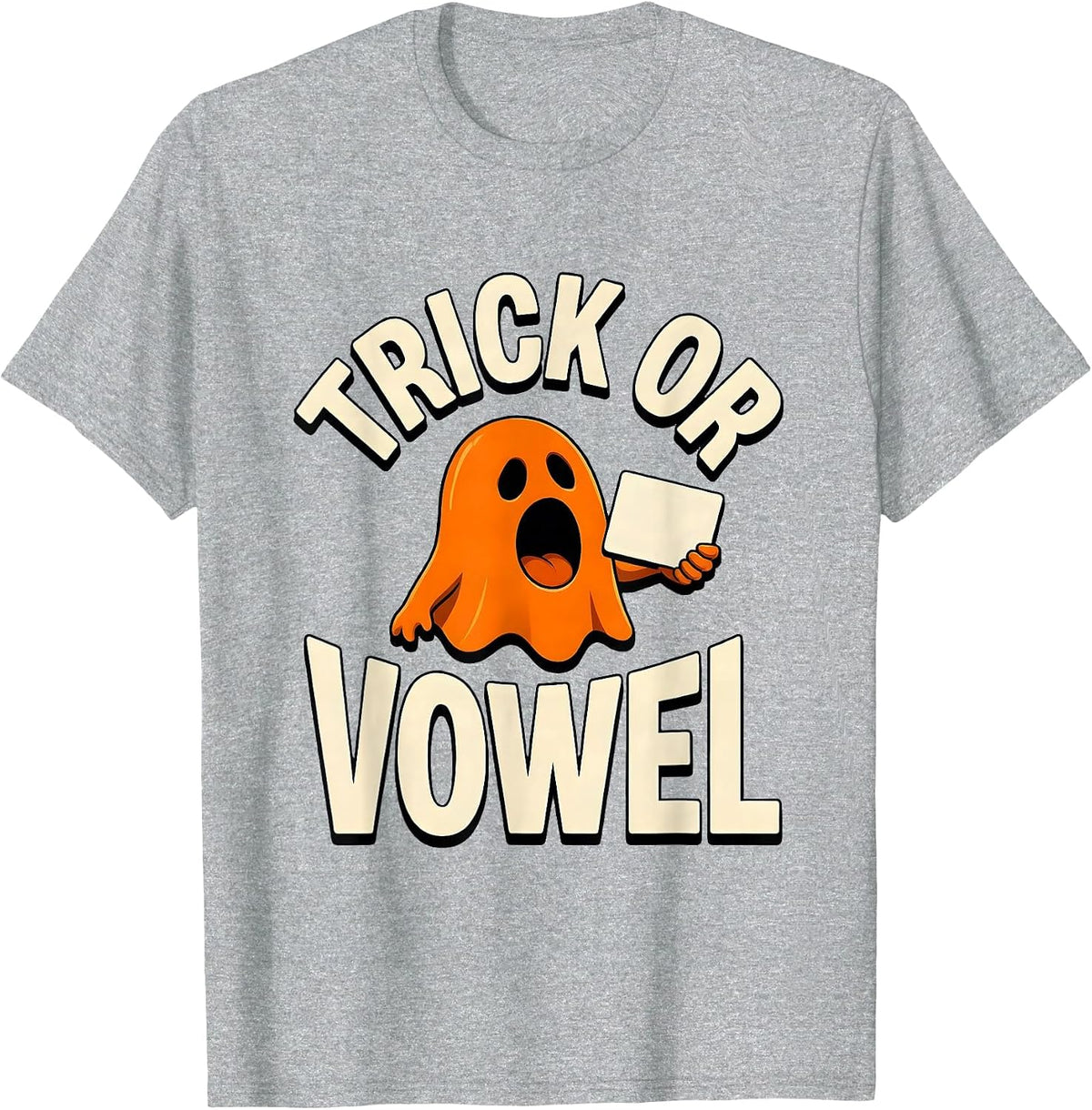 Men's Trick Or Vowel Funny Halloween Speech Therapy SLP Teacher T-Shirt - Heather Grey