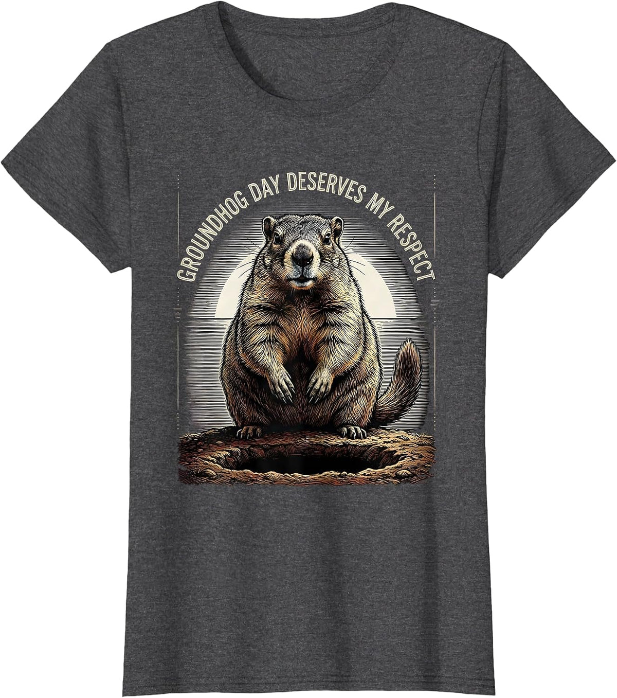 Women's Groundhog Day Deserves My Respect Funny Vintage Retro Humor T-Shirt - Dark Heather Grey