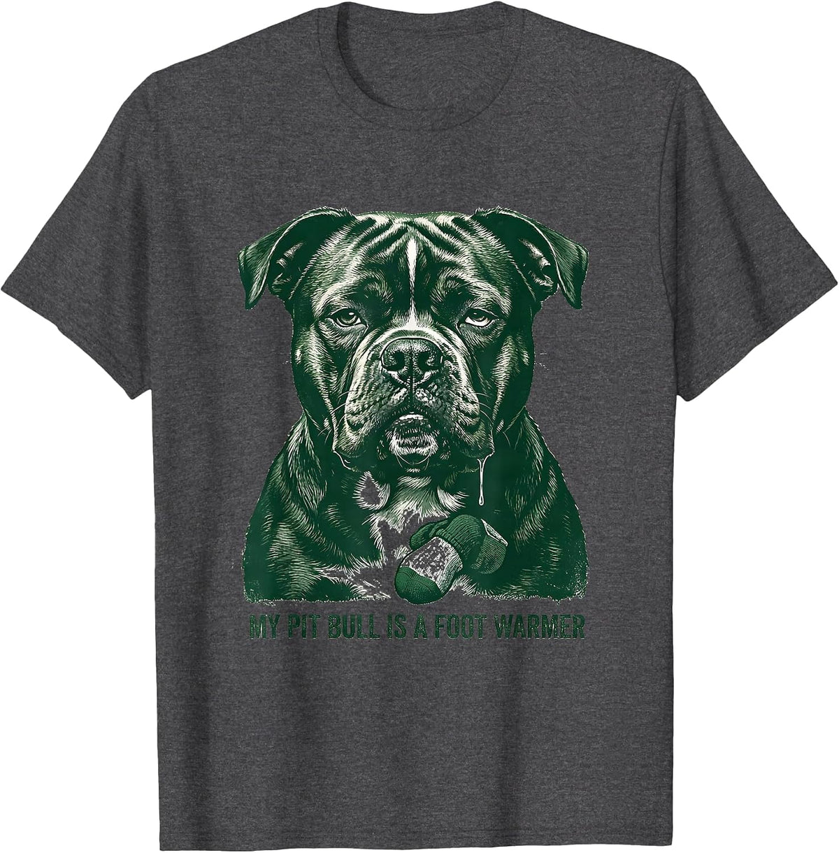 Men's My Pit Bull Is A Foot Warmer Funny Pitbull Dog Mom Humor T-Shirt - Dark Heather Grey