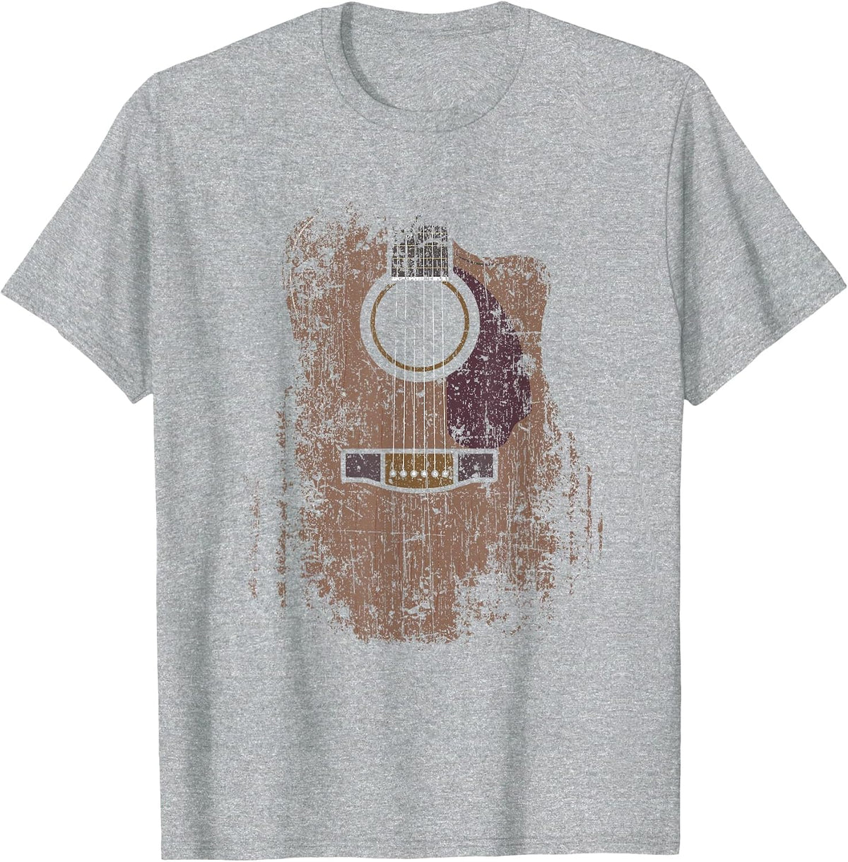 Distressed Acoustic Guitar Vintage Player Rock & Roll Music T-Shirt - Heather Grey