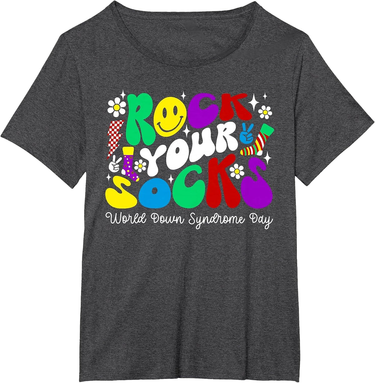 Rock Your Socks Down Syndrome Awareness Day Groovy WDSD T-Shirt - Dark Heather Grey