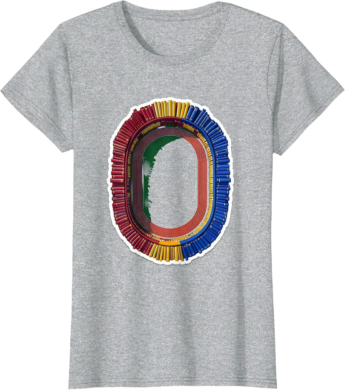 Bookshelf Running Track Reading Lover Graphic T-Shirt - Heather Grey