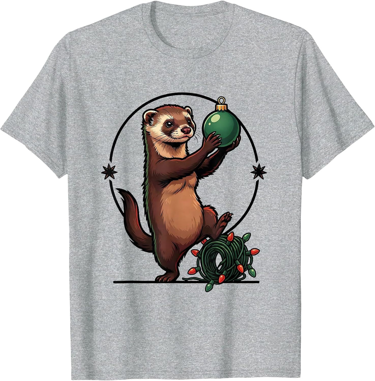Men's Ferret Steals Ornament Cartoon Ferret Lover Humor Gift T-Shirt - Heather Grey