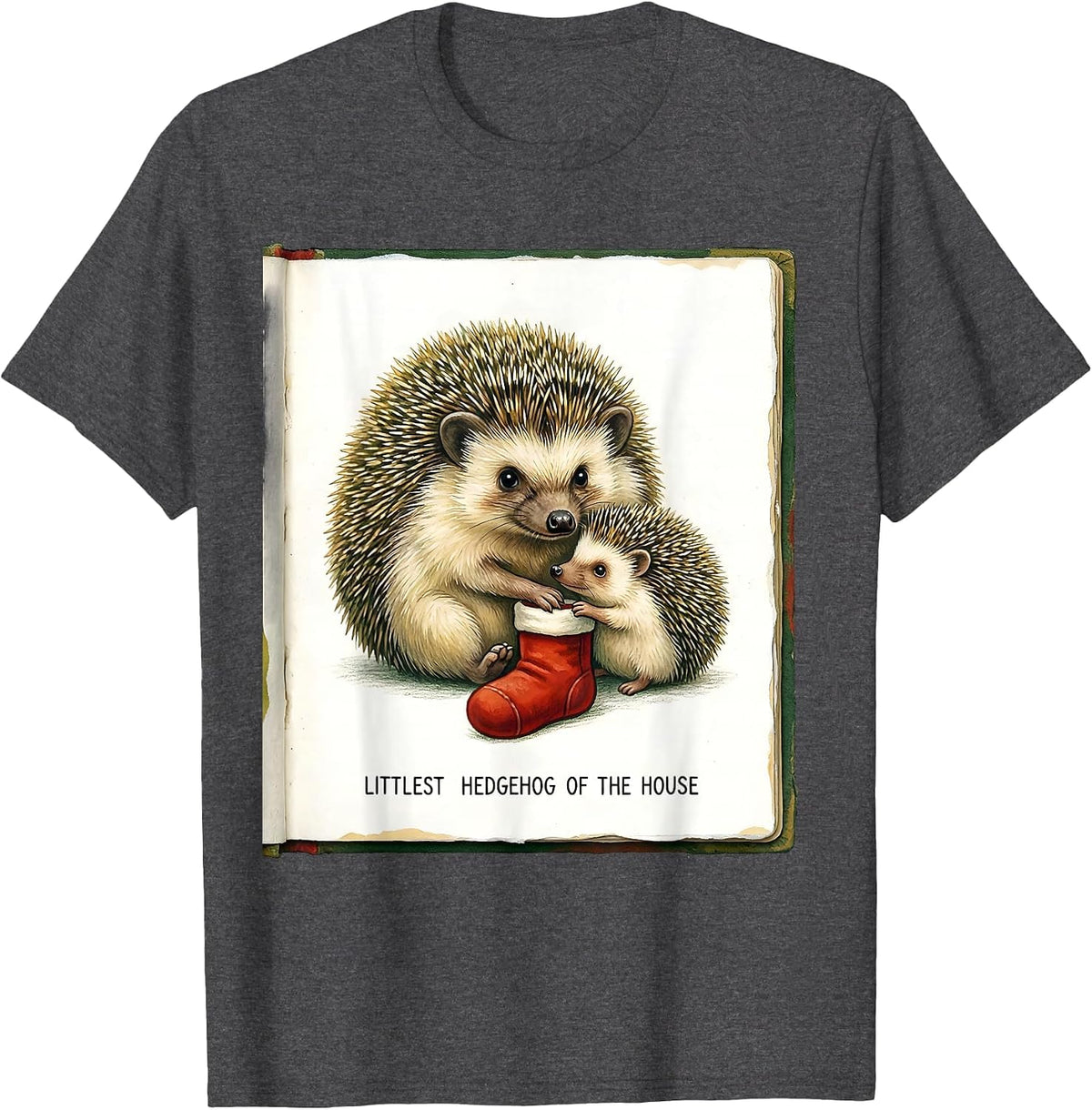 Men's Littlest Hedgehog Of The House Cute Hedgehog Christmas T-Shirt - Dark Heather Grey