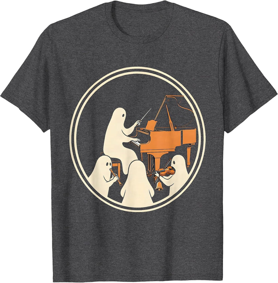Men's Teacher Ghost Band Minimalist Music Halloween Humor T-Shirt - Dark Heather Grey