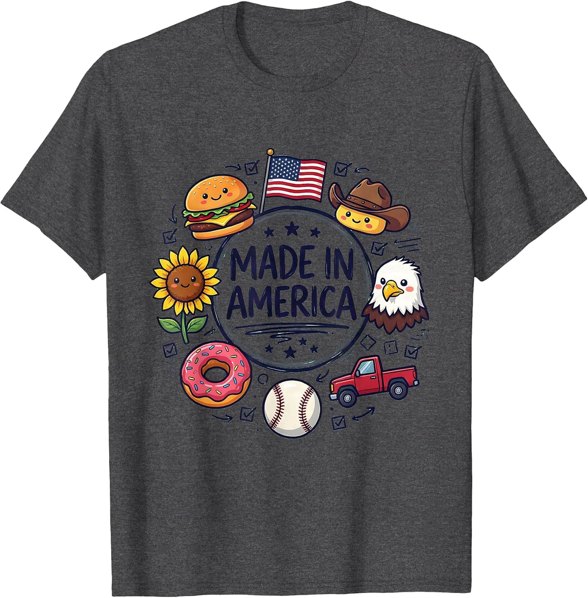 Made in America Proud USA Patriotic Design T-Shirt - Dark Heather Grey