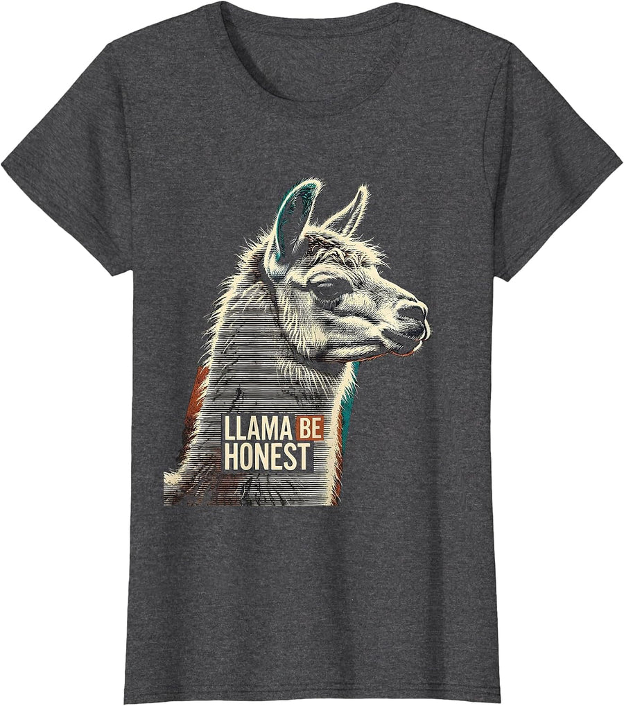 Women's Llama Be Honest Funny Llama Lover Animal Humor T-Shirt - Dark Heather Grey