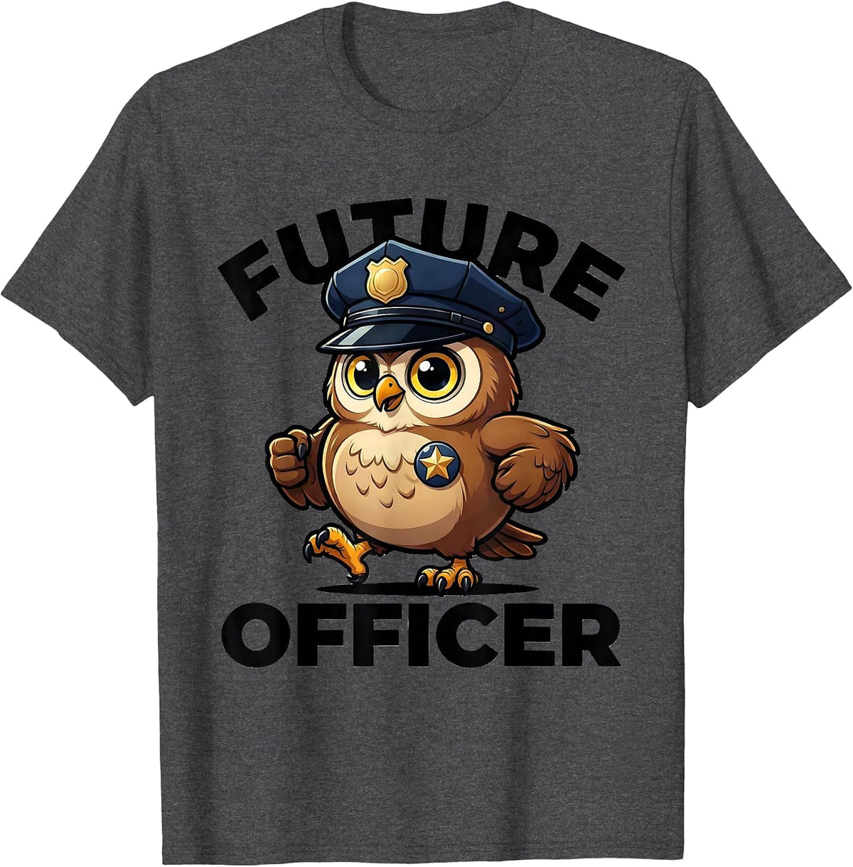 Men's Future Officer Cartoon Owl Police Officer Costume Halloween T-Shirt - Dark Heather Grey