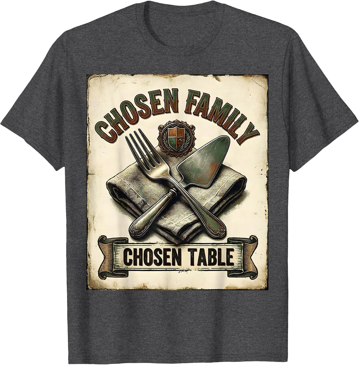 Men's Chosen Family Chosen Table Vintage Friendsgiving Matching T-Shirt - Dark Heather Grey