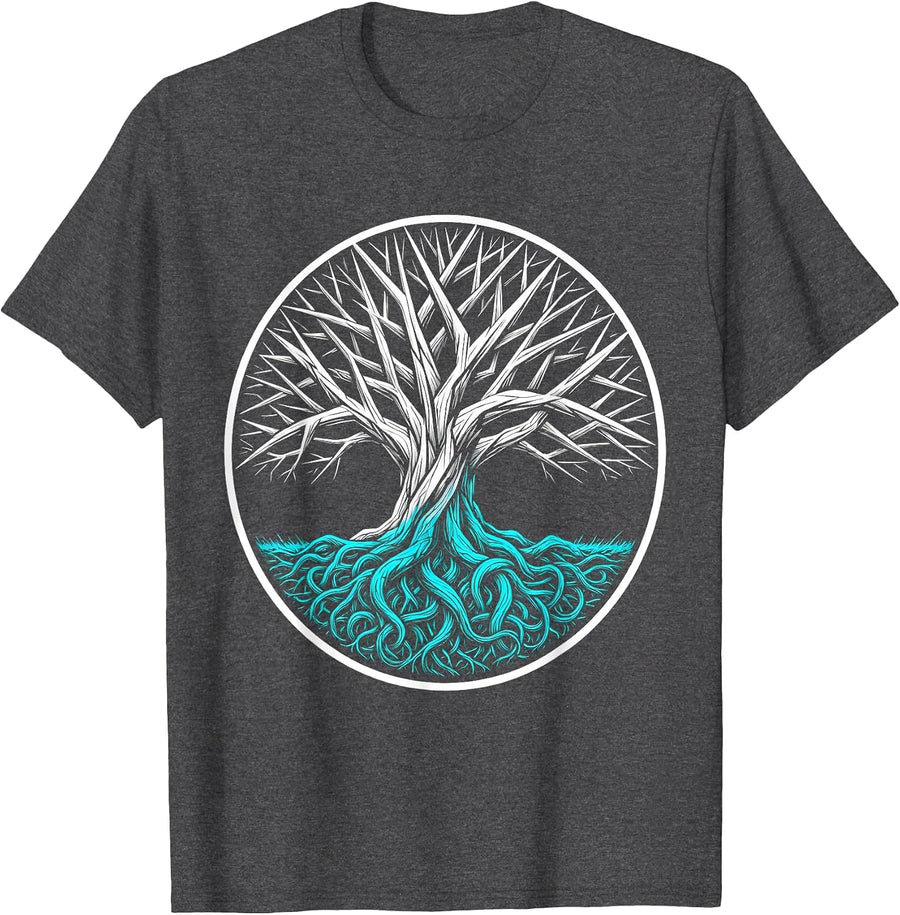 Men's Dyslexia Awareness Tree With Tangled Roots T-Shirt - Dark Heather Grey