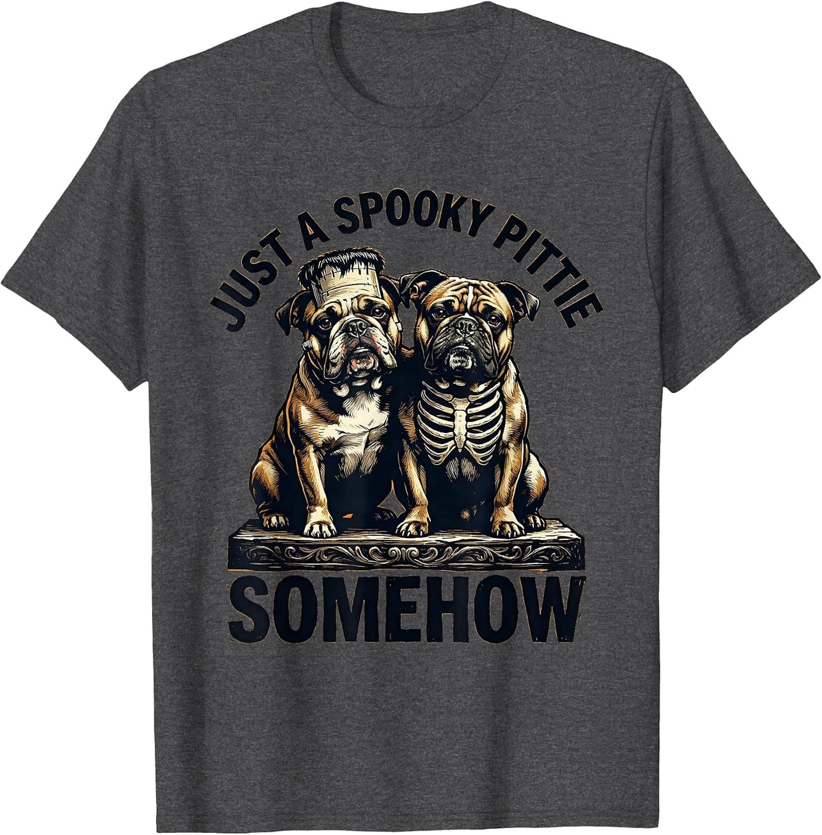 Just A Spooky Pittie Somehow Funny Halloween Pitbull Dog T-Shirt - Dark Heather Grey